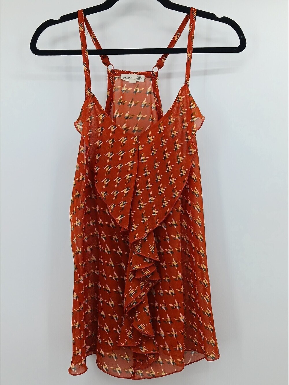 Mine Women's Blouse Large Orange Sleeveless V Neck Ruffle Casual Work